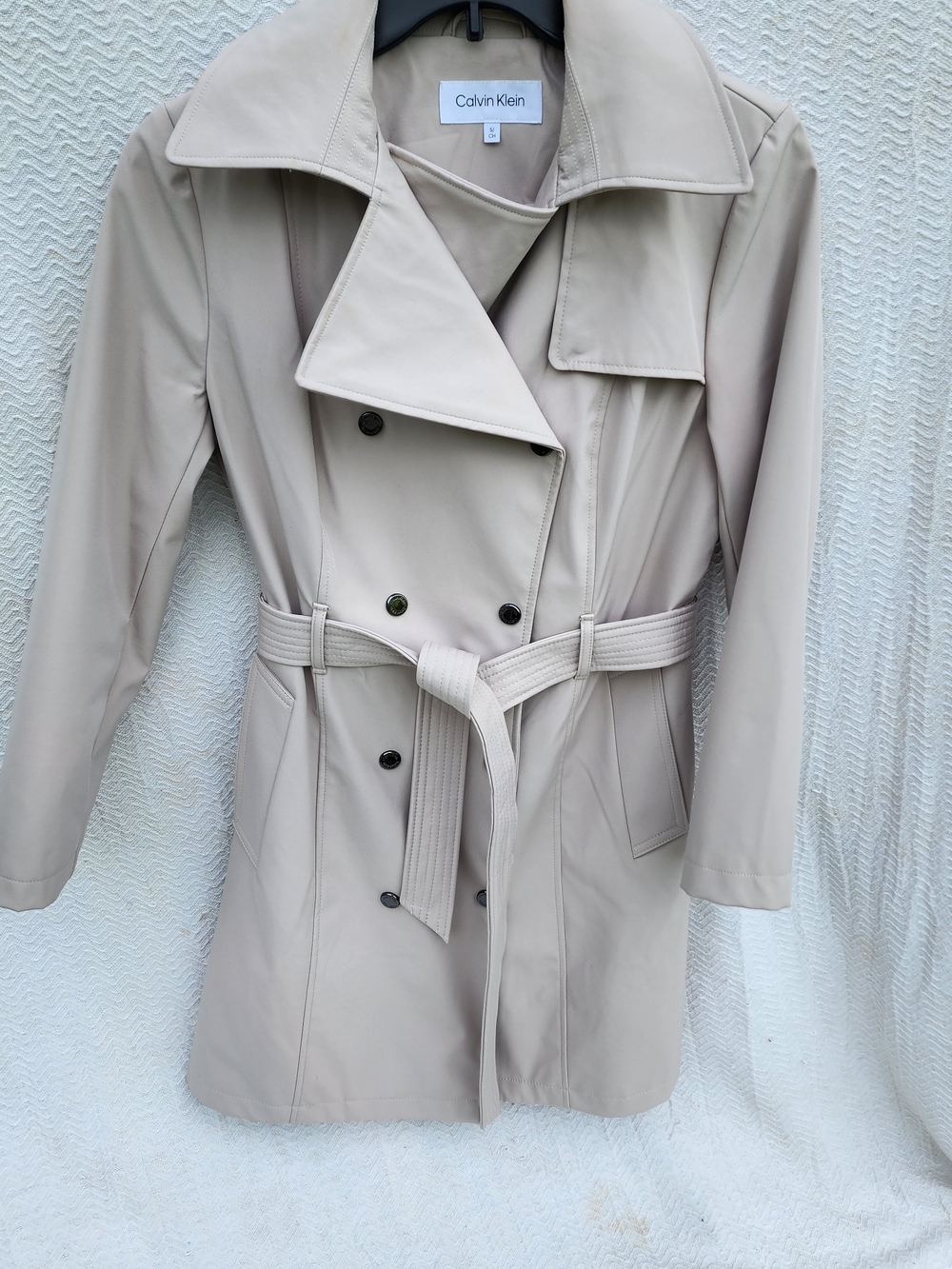 Calvin Klein Light Beige Double-Breasted Trench Coat with Belt - Picture 3 of 11